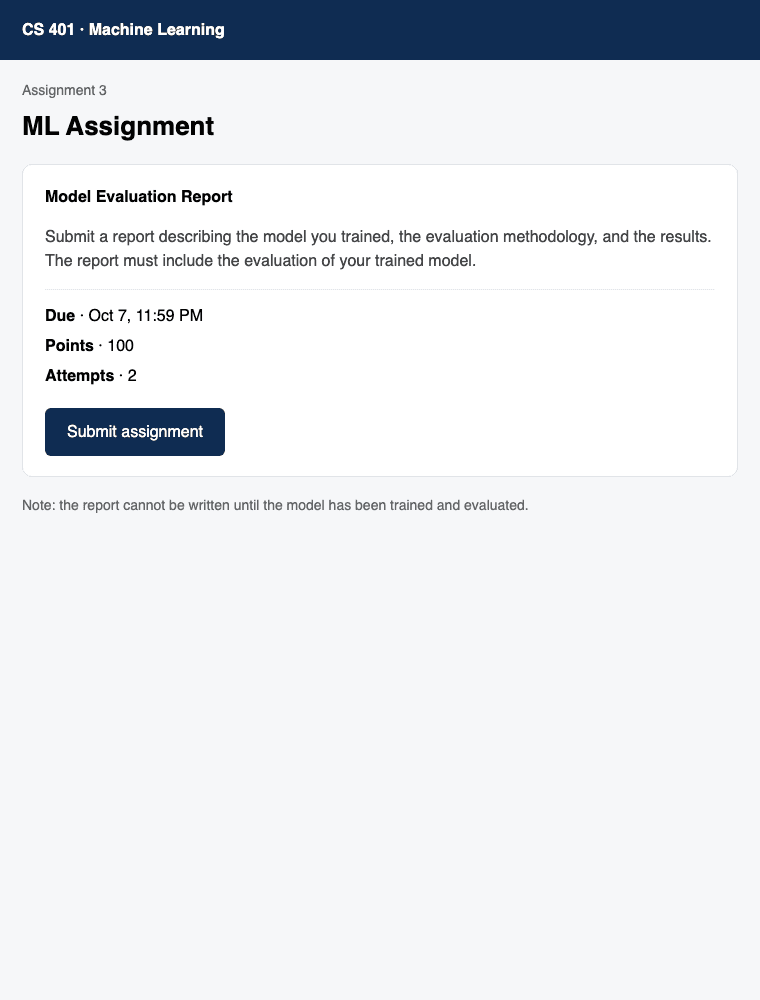 Sample assignment screenshot
