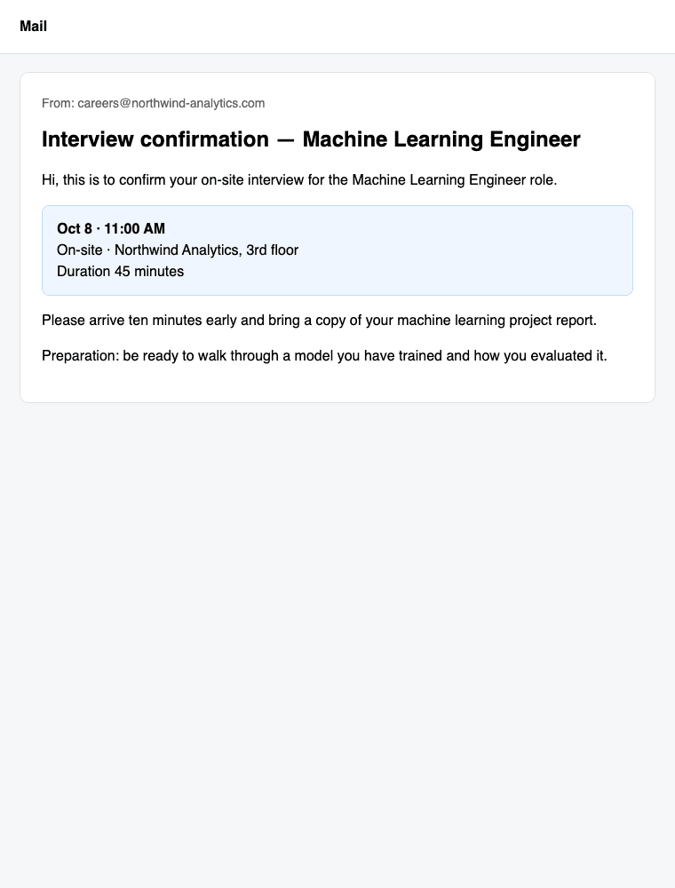 Sample interview email screenshot