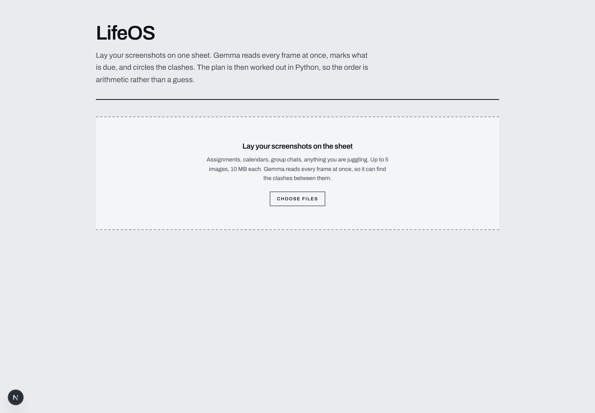 LifeOS upload screen